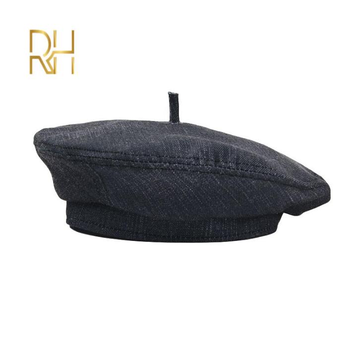 ใหม่อินเทรนด์ผู้หญิงฝรั่งเศส-beret-ฤดูร้อนยีนส์-beret-หมวกหมวกเลดี้สไตล์วินเทจหมวกสีฟ้าสีดำปรับจิตรกรหมวก