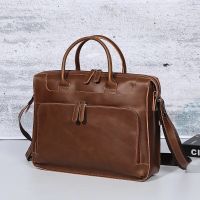 Vintage Business Mens Briefcase Bag Luxury PU Leather Handbag Large Capacity Shoulder Messenger Bag 14 " Laptop Tote Bag