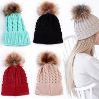 WENTIL Fashion Adjustable Soft Winter Warm Cap Wool Fur Beanie Pompom Ball Crochet Knitted Hat