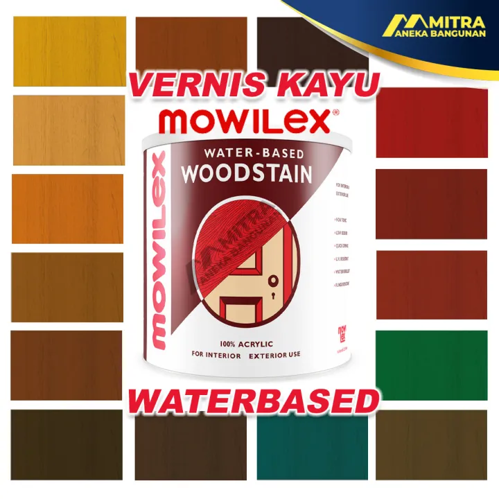 Mowilex Woodstain Waterbased Cat Pelapis Kayu Premium 1 L Politur atau