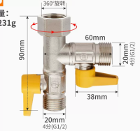 2ชิ้น DN15ทองแดงทั้งหมดหนามุมขวาประเภทเกลียวภายในสกรูคู่ยูเนี่ยนวาล์วสามทาง