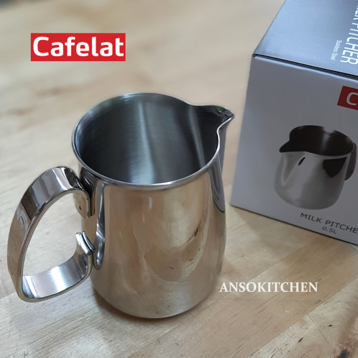 Cafelat เหยือกใส่นม สแตนเลส (ตีฟองนม) Cafelat Milk Pitcher 0.5L (แบรนด์ UK) ของแท้ อุปกรณ์ชงกาแฟ อุปกรณ์สำหรับกาแฟ