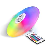 【TX】E27 RGB หลอดไฟโคมไฟเพดาน ไฟ LED เรืองแสง ลำโพง Bluetooth อัจฉริยะ UFO RGB หลอดไฟกระพริบ เพลงที่มีสีสัน เล่น 24W Dimmable Wireless Decor Lamp App Control Remote Controller