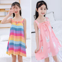 Rainbow Cotton Nightdress Little Teen Girl Pajamas Dresses Children Cartoon Summer Nightgown Home Clothes Kids Sleepwear Gecelik