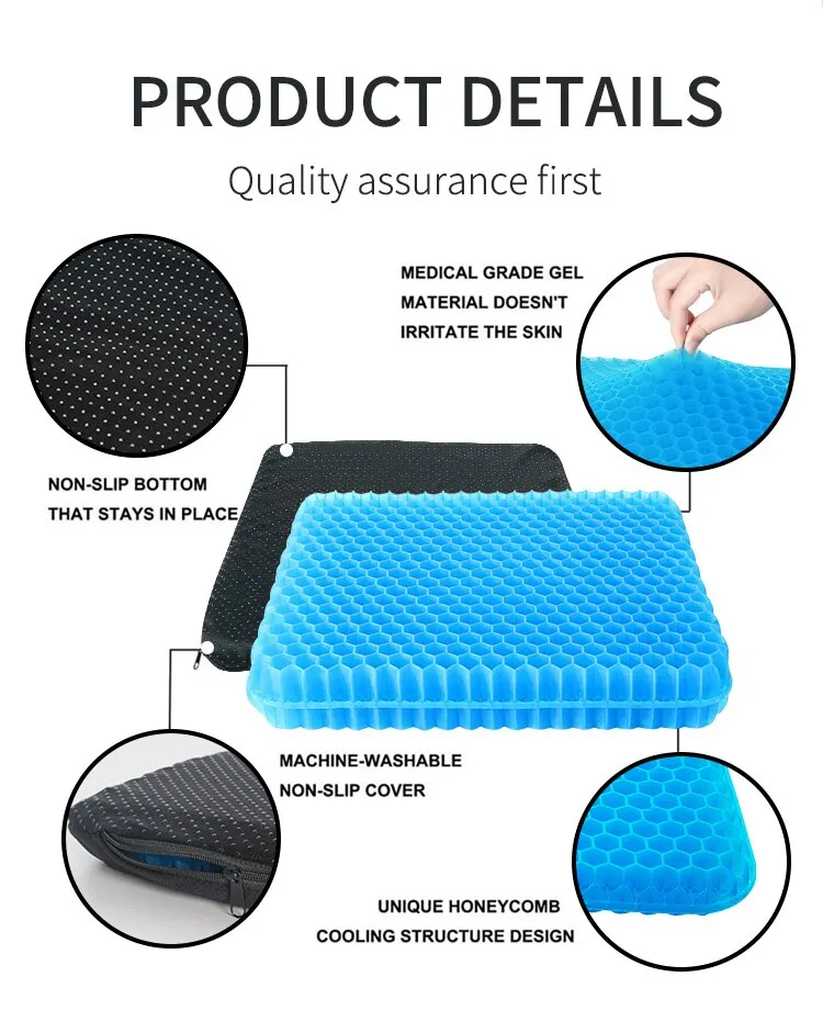 Gel Seat Thick Large Cushion Honeycomb Design,Non-Slip,Pressure Relief Back  Tailbone Pain Home Office