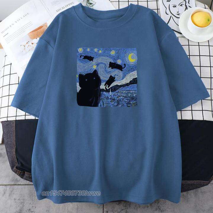 van-gogh-starry-night-cat-in-the-painting-female-male-t-shirt-plus-size-tops-style-tee-shirts-round-neck-men-women-t-shirts