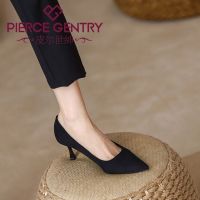 ﹍﹉ Pierre Shishen High Heels Womens 2022 Spring and Autumn New Thin Heel Interview Black Suede Work Shoes Womens Professional Shoes