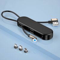 สาย USB หัวแม่เหล็กแบบพกพา3-In-1พร้อมกล่องเก็บของปลั๊กแม่เหล็กสำหรับโทรศัพท์11 Pro XS MAX X Huawei Xiaomi สายชาร์จ