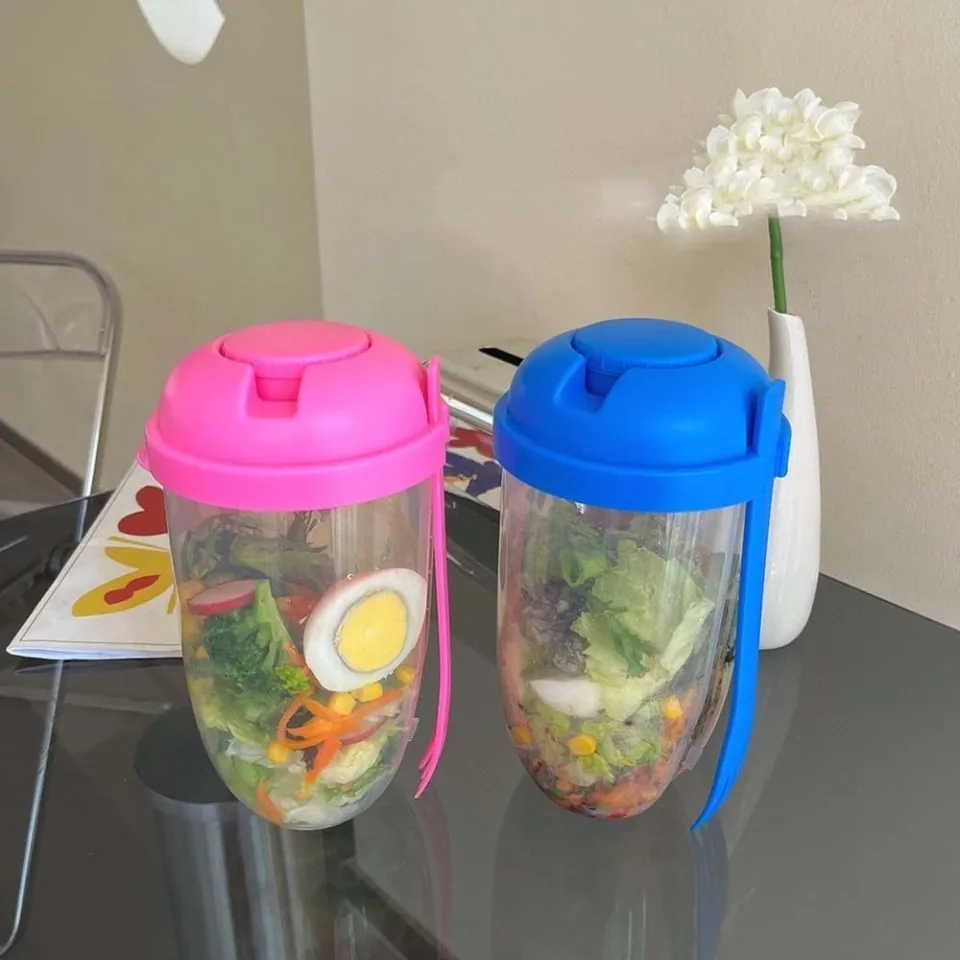 1L Portable Salad Cup with Fork Breakfast Salad Bowl School Lunch Box Food Container  Salad Shaker Yogurt Oatmeal Cereal Milk Cup