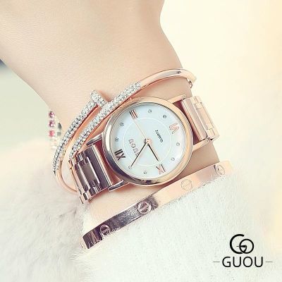 ㍿ Luxury โรสโกลด์ Diamond นาฬิกาผู้หญิงแฟชั่นสร้อยข้อมือสแตนเลส Minimalist ชุดลำลองสุภาพสตรีนาฬิกา Montre Femme นาฬิกา