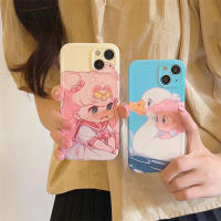 เคสโทรศัพท์แฟชั่นรูปการ์ตูนเป็ดสีขาวสีชมพูลายสาวสำหรับ Iphone 14 13 12 11 Pro Max