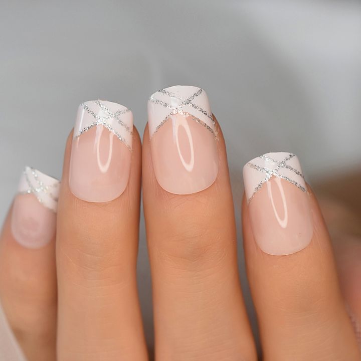real-french-fake-nails-white-decorated-artificial-nails-short-square-nude-false-nail-press-on-manicure-accessories