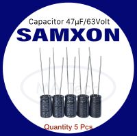 คาปาซิเตอร์ 47uf 63v คาปาซิเตอร์ 47uf63v Capacitor 47uf 63v ขนาด 6.3x11.0mm ระยะขาห่าง 2.5มม 1 ชุด มีจำนวน 5 ชิ้น(ตัว)