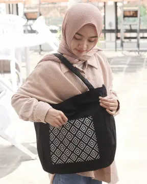 Tas Tote Bag Kanvas Murah Wanita Hitam / Tas Pergi Tas Belanja Murah Totebag  Canvas