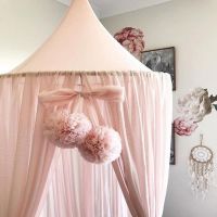 【LZ】☸  Nordic INS Palace Shape Mosquito Net with Chiffon Yarn Ball Hanging Mosquito Net Folding Household Childrens Room Decoration -