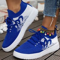 onlcicn Womens Comfortable Knit Sports Shoes, Colorblock Lace Up Running Tennis Shoes, Casual Low Top Sneakers