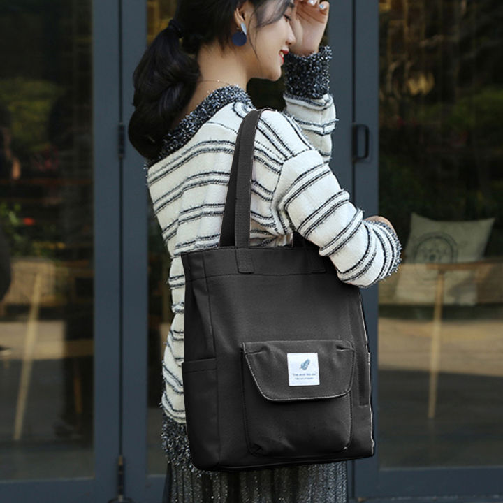 จัดส่งเร็ว-กระเป๋าถือผ้าใบเกาหลีญี่ปุ่นของผู้หญิงความจุขนาดใหญ่นักเรียนหญิงถุงช้อปปิ้ง