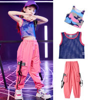 Hip Hop Dance Costume Kids Jazz Dance Clothing Girls Blue Vest Hiphop Pants Stage Performance Costume Street Dancewear SL2116