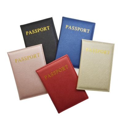 Plain PU Leather Safiano Cross Pattern Bussiness Passport Holder with ID Card holder English Letters Passport Covers custom LOGO Card Holders