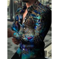 ☬◈✒ Luxury Shirts for Men Single Breasted Social Shirt Casual Animal Print Long Sleeve Tops Men Designer Clothing Hawaii Blouse