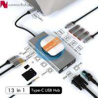 ANMARKOHG ตัวแยกเครื่องอ่านการ์ดอะลูมินัมอัลลอยชาร์จไร้สายฮับ Type-C 4K HDMI แท่นวางมือถือ VGA