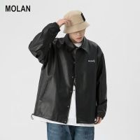 MOLAN แจ็คเก็ต หนัง ชาย-แจ็คเก็ตเสื้อแจ็คเก็ตเทรนดี้กับแจ็กเก็ตหนังของผู้ชายปกเสื้อคลุมฤดูใบไม้ร่วง