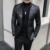 2021 nd clothing Fashion Mens High quality Casual leather jacket Male slim fit business leather Suit coatsMan Blazers