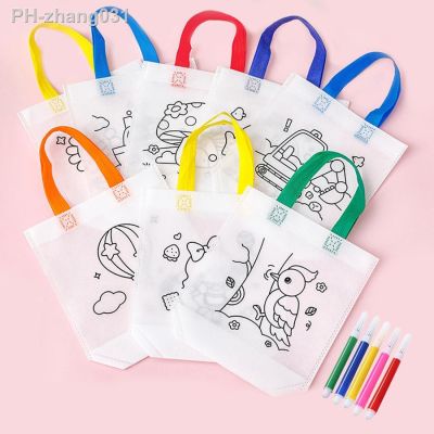 10PCS PDIY Graffiti Bag with Coloring Marker Carnival Animal Art Party Goodie Bags for Kids Reusable Mini Non-woven Shopping bag
