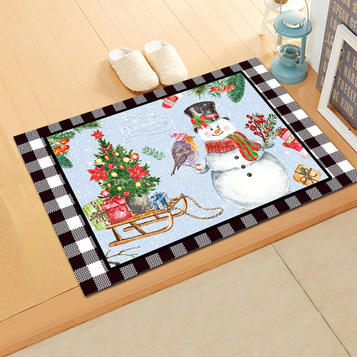 1pc Christmas Snowman Printed Kitchen Floor Mat, Polyester Anti-slip  Decorative Mat For Christmas