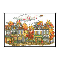 Autumn Street Scenery Cross Stitch Pattern Kits Unprinted Canvas Embroidery Needlework 11CT 14CT DIY Crafts Home Decor Paintings