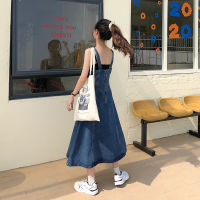 SML 2021 Vintage women Slim straps Long denim dess female Sleeveless Sundress Overalls jeans tank dress womens(78325