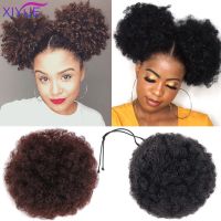 ✱♞❅ Synthetic Puff African American Afro Bun Wrap Drawstring Hairpiece Extension Afro Short Kinky Curly Chignon Clip In Hair Extensi