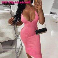 Asdsadsaaff Vestido De สายสปาเก็ตตี้ Bodycon Feminino Midi Correia Espaguete Néon Limão Legante Sexy Lady Festa Verão PR272G Y2K