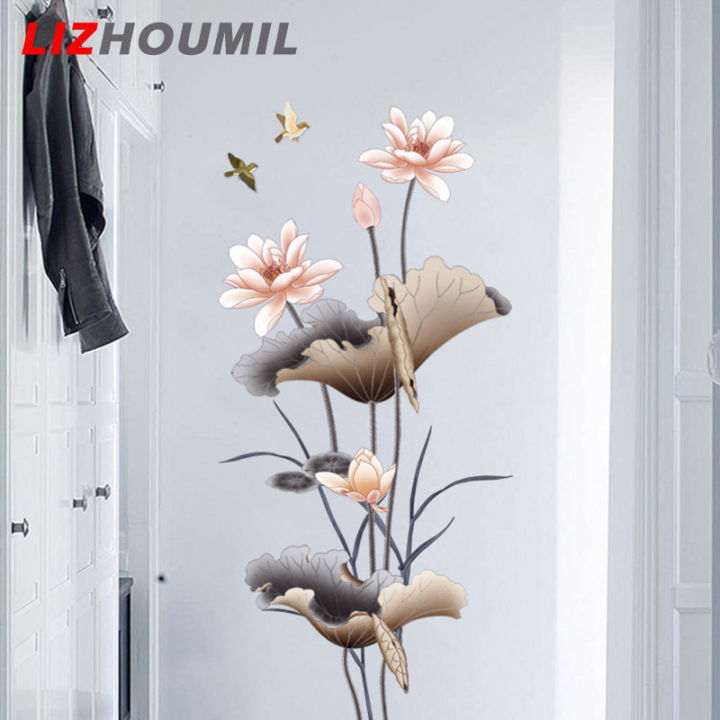 lizhoumil-สติกเกอร์กำแพงดอกไม้ดอกบัวสไตล์จีนการตกแต่งบ้านสติกเกอร์ติดผนัง-self-adhesive-wallpaper-สำหรับห้องนั่งเล่นห้องนอน