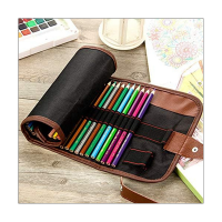 Pencil Roll Up Case Pen Curtain Pencil Bag Makeup Wrap Holder Storage Pouch Thick Canvas Stationery Organizer