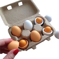 ♣ 6pcs/Set Simulation Wooden Egg Yolk Montessori Kitchen Food Play Toy for Kids Miniatures Cooking Children Toy