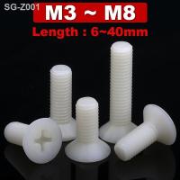 50Pcs M3 M4 M5 M6 M8 Nylon Flat Head Screwcountersunk Head Cross Bolt White Plastic Machine Screw Insulated Plastic Screw