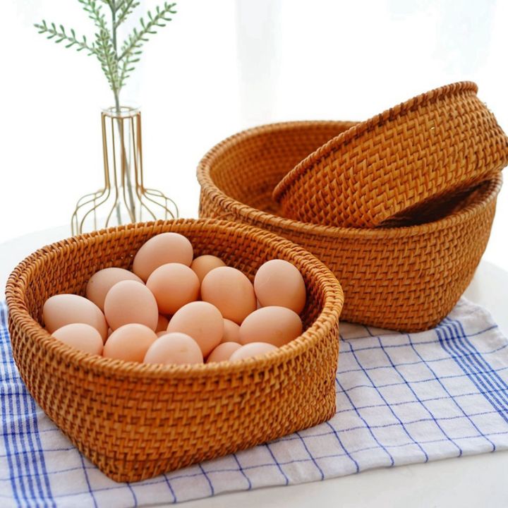 handwoven-rattan-storage-tray-set-round-wicker-basket-bread-food-plate-fruit-cake-platter-dinner-serving-tray