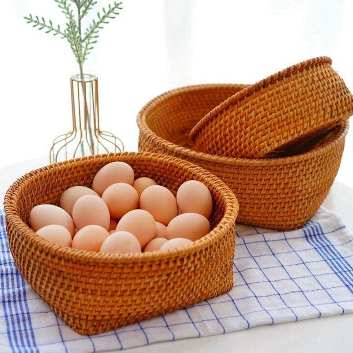 handwoven-rattan-storage-tray-set-round-wicker-basket-bread-food-plate-fruit-cake-platter-dinner-serving-tray