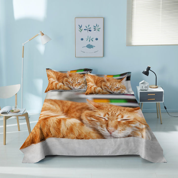 สัตว์พิมพ์แผ่นเตียงแมวแบบแผ่นแบนแผ่นเตียงโพลีเอสเตอร์ขนาดควีนไซส์สิ่งทอที่บ้านสำหรับผู้ใหญ่