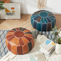 โมร็อกโกหนัง PU Pouf ปักหัตถกรรม Hassock ออตโตมันที่วางเท้าตกแต่งบ้านรอบ55เซนติเมตรหนังเทียม Unstuffed เบาะ