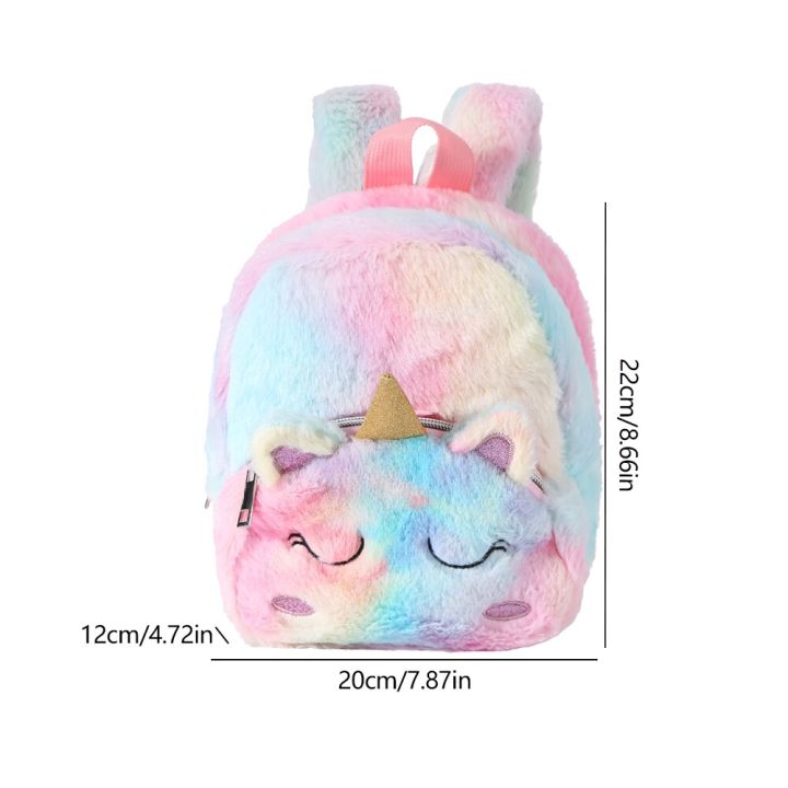 cartoon-unicorn-plush-soft-fur-schoolbag-kawaii-preschool-bag-lovely-fashion-gradient-color-simple-portable-children-back-pack