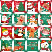 Christmas Decoration Cushion Cover Cartoon Elk Santa Claus Red and Green Pillowcase Christmas Home Decor Square Pillowcase