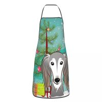 Christmas Tree Saluki Dog Apron Women Men Adult Unisex Kitchen Chef Bib Pet Animal Tablier Cuisine Cooking Baking Painting