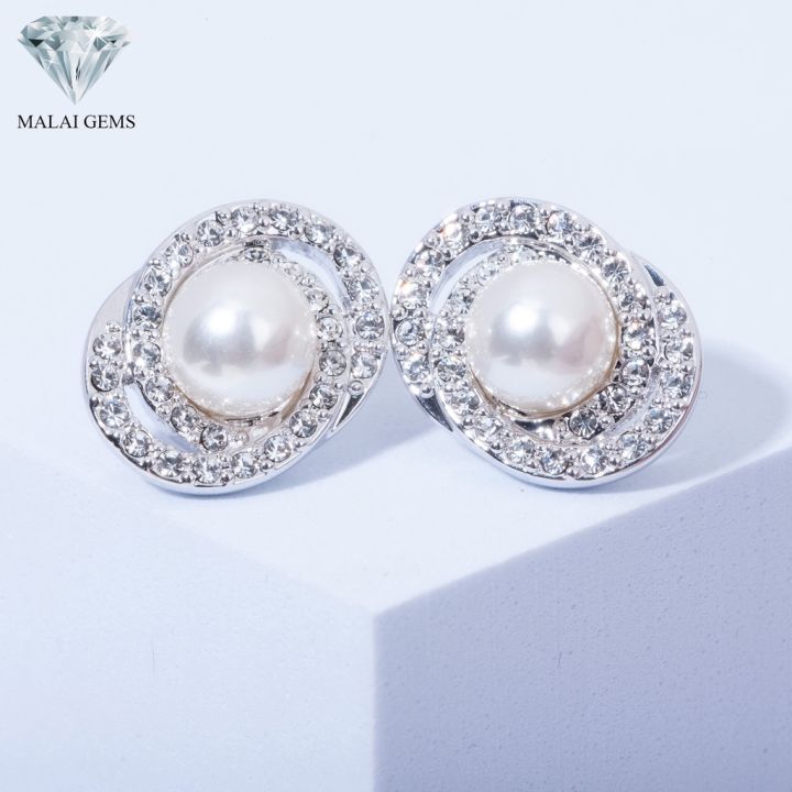 malai-gems-ต่างหูมุก-เงินแท้-silver-925-เพชรสวิส-cz-เคลือบทองคำขาว-รุ่น-11010159-แถมกล่อง-ต่างหูเพชร-ต่างหูเงินแท้