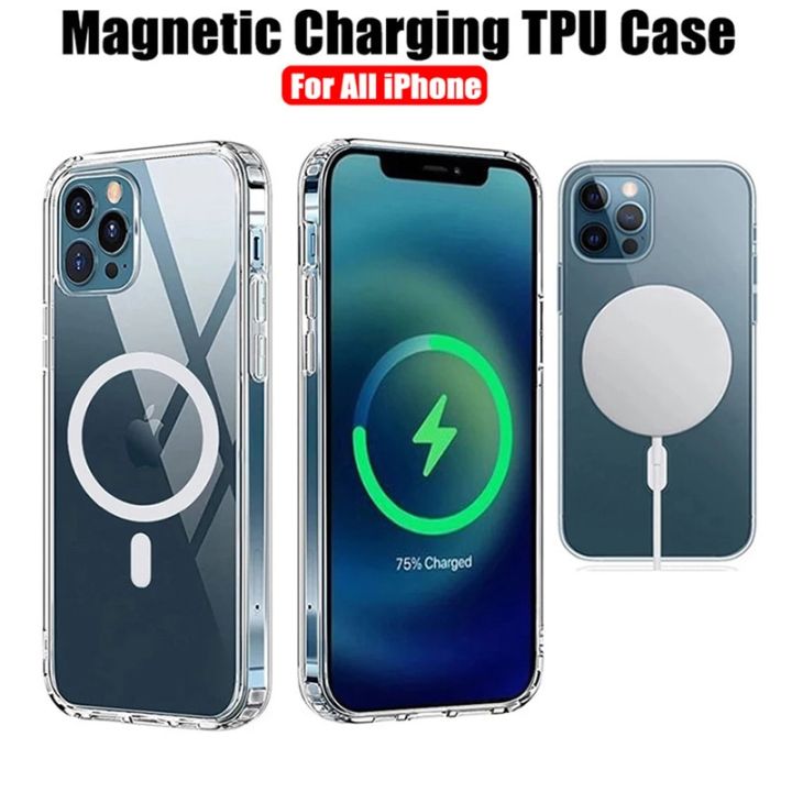 สินค้าใหม่ในสต็อก-ล้าง-tpu-กรณีแม่เหล็กสำหรับ-iphone-14-13-12-pro-max-มินิแม่เหล็กไร้สายชาร์จใสวางปกคลุมสำหรับ-ip-hone-11-xs-max