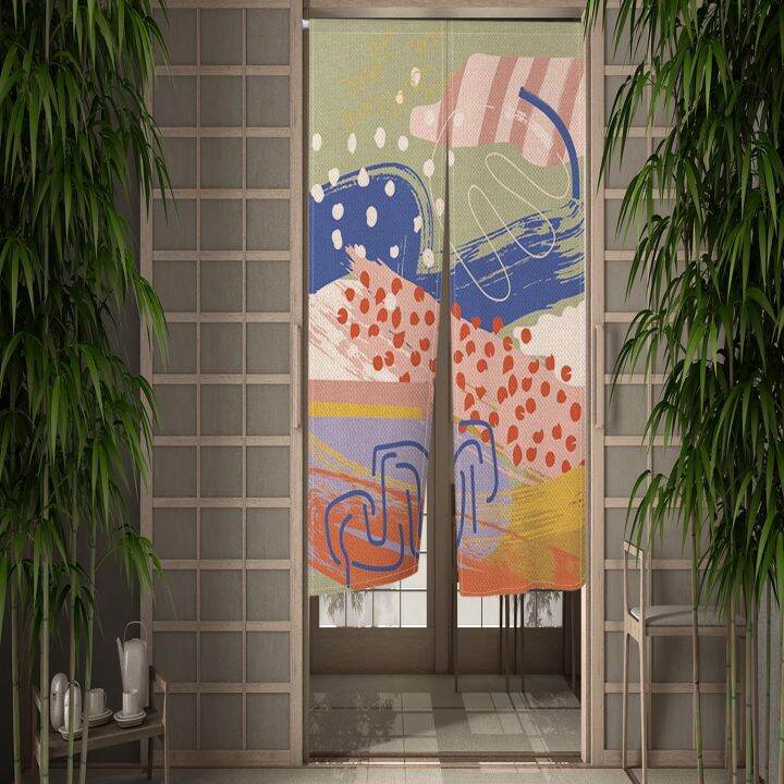 fashion-2023-japanese-door-curtain-wall-mysterious-wave-printing-partition-wall-kitchen-entrance-decoration-restaurant-noren-washable-half-curtain-wall-bathroom