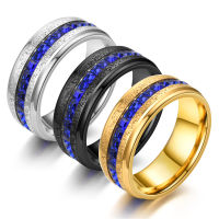 AVECON ใหม่สร้างสรรค์มุกทรายแหวนผู้ชายแฟชั่นสีฟ้าพราวแหวนเพชรแถวเดียว