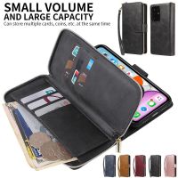 Zipper Purse Leather Phone Case For Samsung Galaxy S23 S22 Ultra S21 FE S20 S10 S9 S8 Note 20 10 Plus Wallet Card Cover Coque