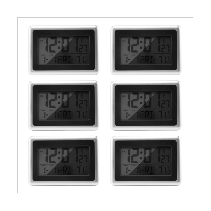 6X Atomic Digital Wall Clock, Large Lcd Display, Battery Operated